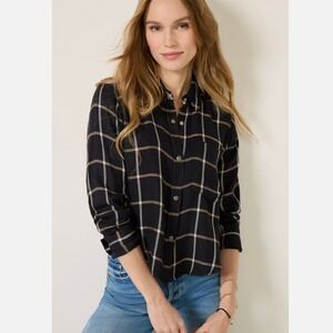 Rails Malin Onyx Sand Birch Plaid Snap Button Shirt Petite Small Y2K Soft Grunge